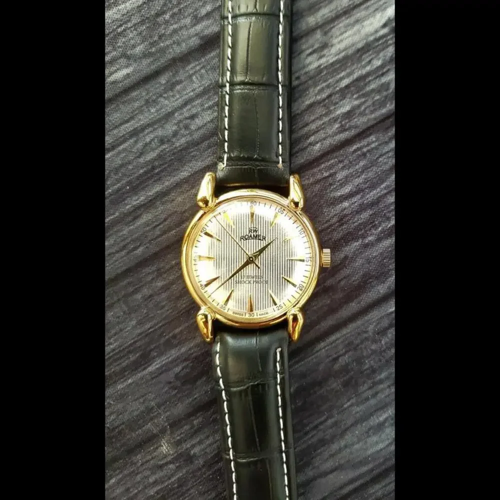 Rare Roamer‎ Brevete Swiss Mens Manual Watch Gld Cham Blk